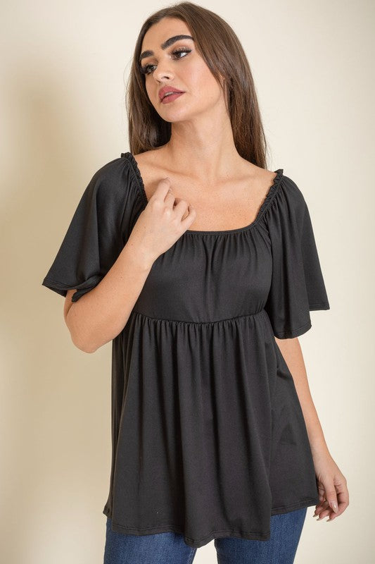 Solid Square Neck Babydoll Tunic