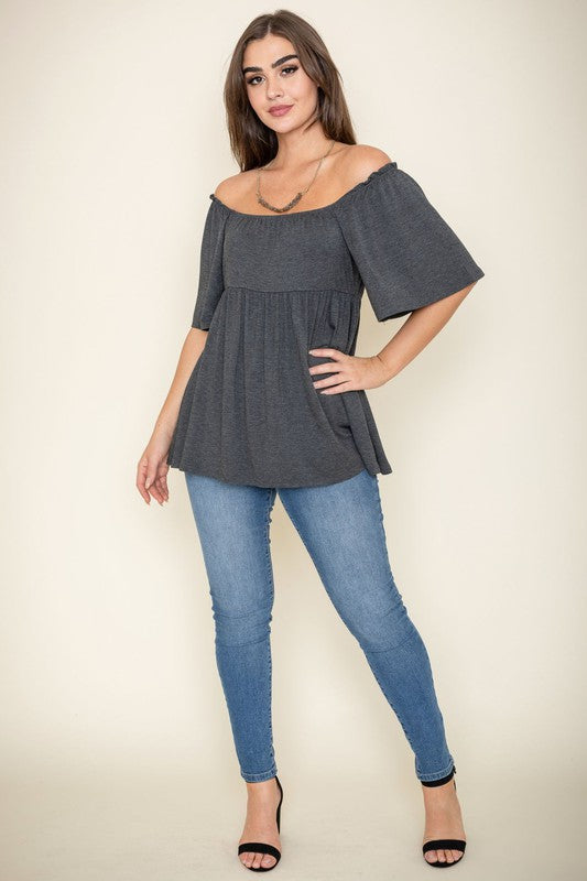 Solid Square Neck Babydoll Tunic