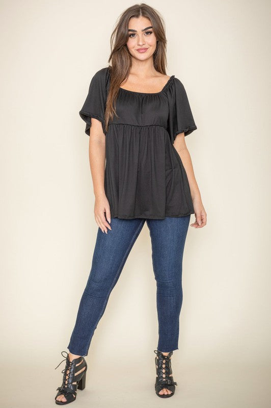 Solid Square Neck Babydoll Tunic