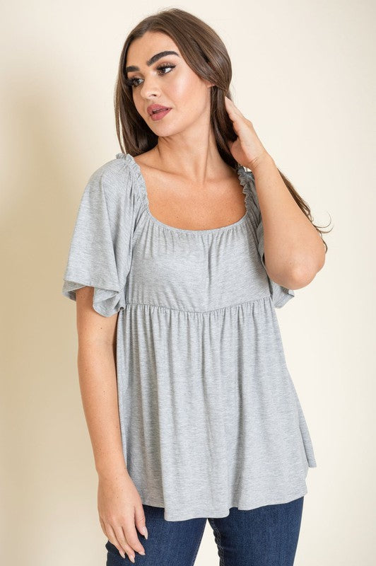 Solid Square Neck Babydoll Tunic