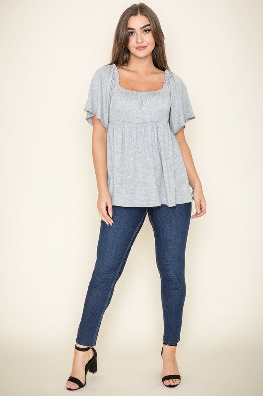 Solid Square Neck Babydoll Tunic