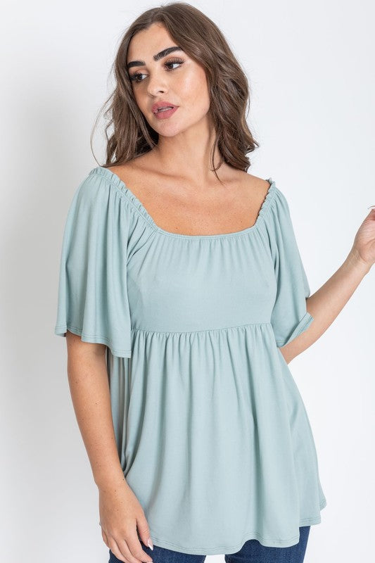 Solid Square Neck Babydoll Tunic