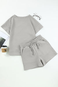 Multicolour Contrast Sleeve Color Block Pullover Shorts Textured Outfit