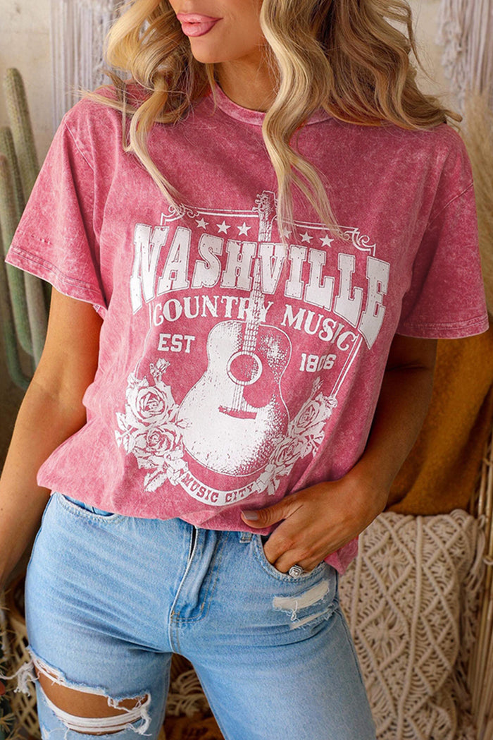 Red Nashville Music City Graphic Mineral Washed Tee