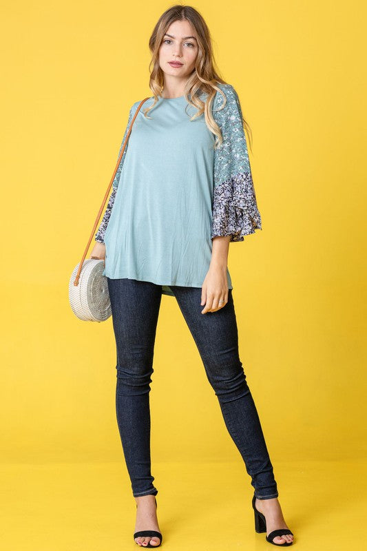 Color Block Ruffle Sleeve Tunic