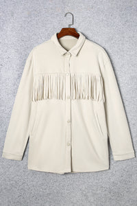 White Fringe Trim Plus Size Suede Shacket