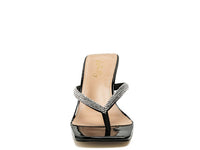 LITCHI CRYSTAL LINED THONG BLOCK HEELED SANDAL