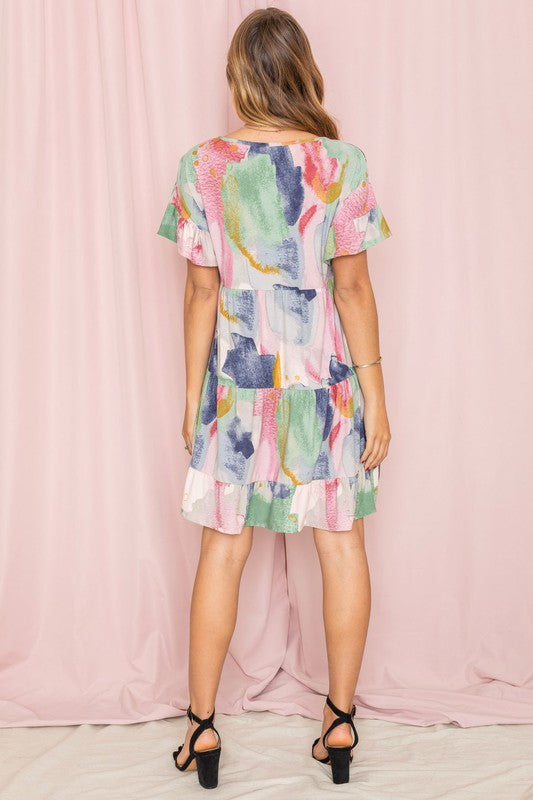 Tie Dye Ruffle Triple Tiered Midi Dress