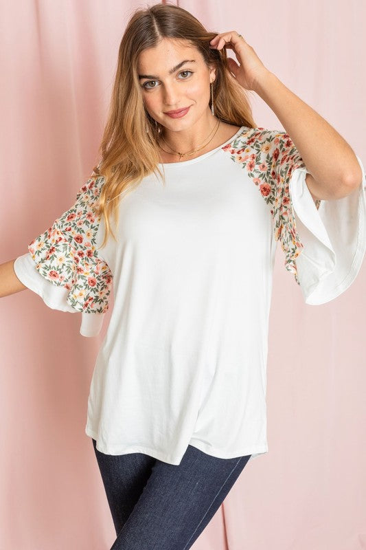 Plus Double Ruffle Sleeve Floral Tunic