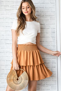 SOLID RUFFLE TIERS SMOCKED SKIRT