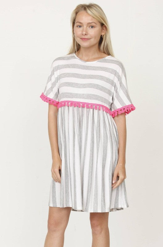 Plus Stripe Tassel Mini Dress