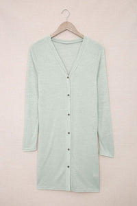 White Solid Color Open-Front Buttons Cardigan