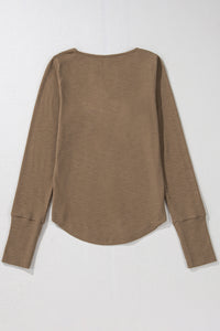 Chestnut Anglaise Broider Ribbed Long Sleeve Top