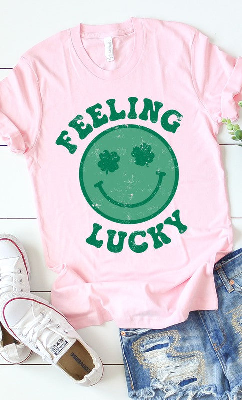 Retro DISTRESSED Feeling Lucky Smiley Tee PLUS