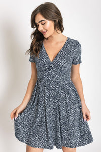 Plus Ditsy Surplice Fit and Flare Midi Dress