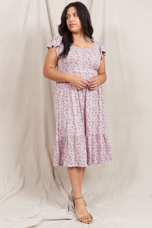 Plus Flutter Sleeve Ditsy Floral Sundress