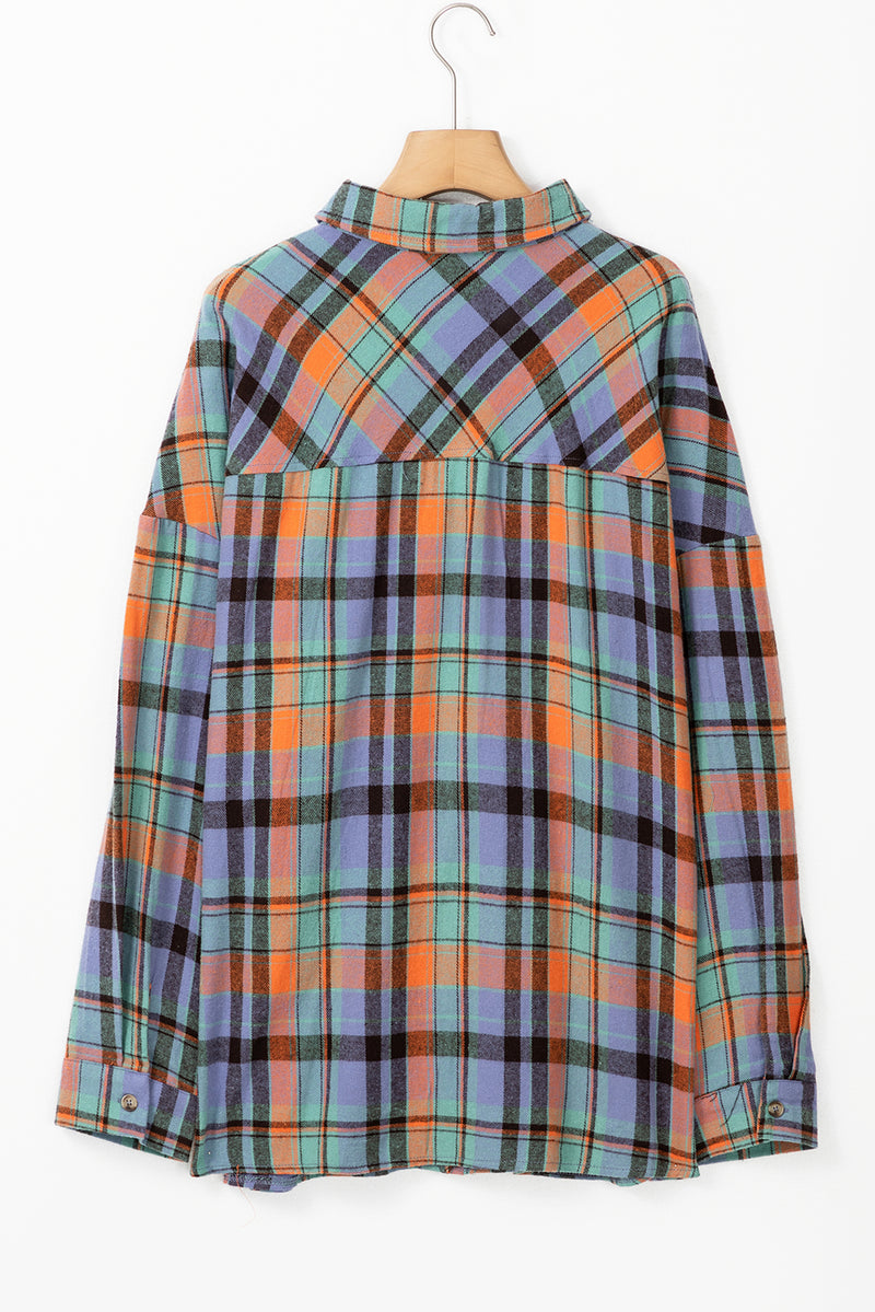 Orange Plus Size Plaid Print Buttoned Shirt