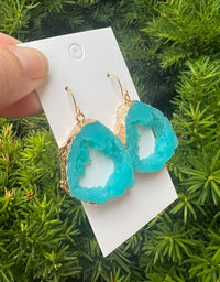 Aqua Agate Slice Resin Statement Earrings