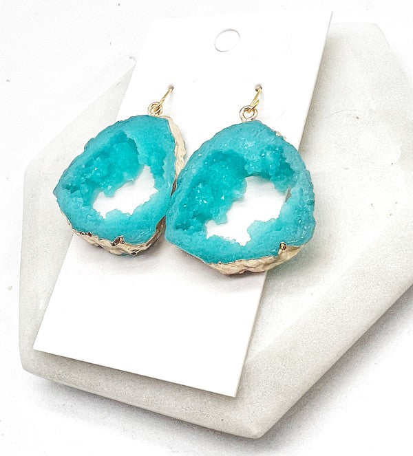 Aqua Agate Slice Resin Statement Earrings