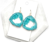 Aqua Agate Slice Resin Statement Earrings