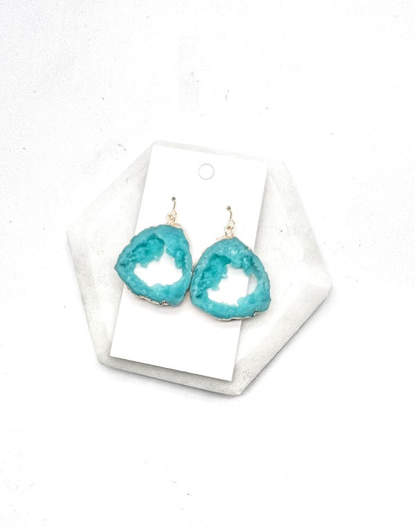 Aqua Agate Slice Resin Statement Earrings