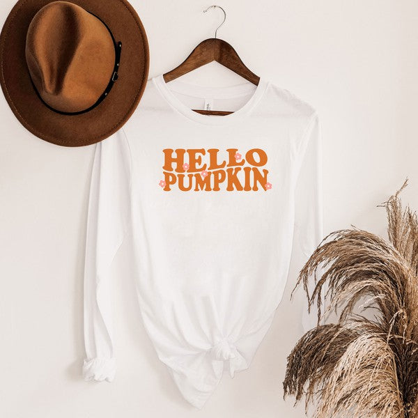 Hello Pumpkin Flowers Long Sleeve Graphic Tee