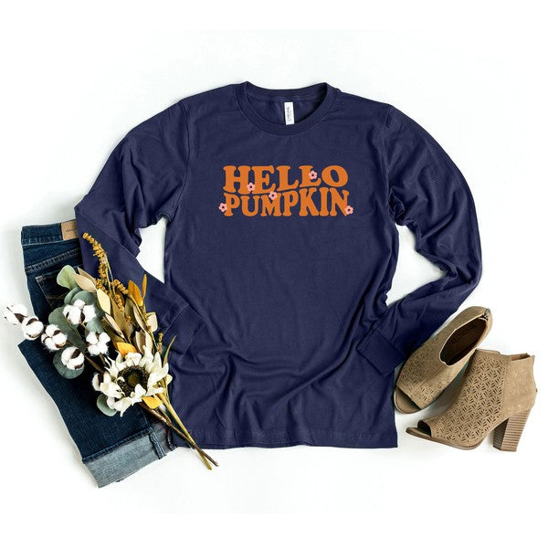 Hello Pumpkin Flowers Long Sleeve Graphic Tee