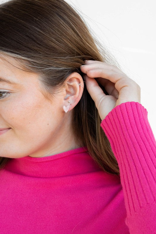 Hand Drawn Heart Studs - Pink