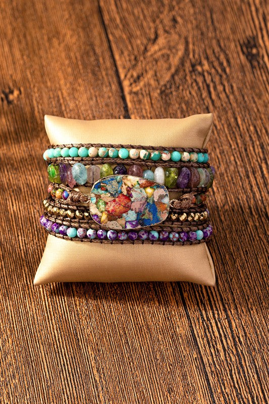 34 inch 5 wraps natural stone boho bracelet