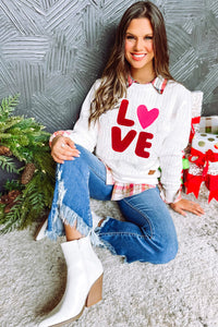 Racing Red Heart XOXO Chenille Embroidered Textured Sweatshirt