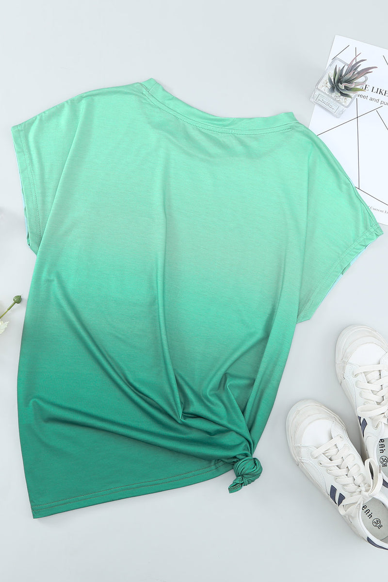 Green Gradient Color Short Sleeve T-Shirt with Pocket