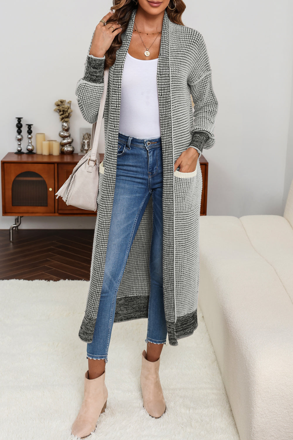 Gray Plus Size Textured Knit Cardigan