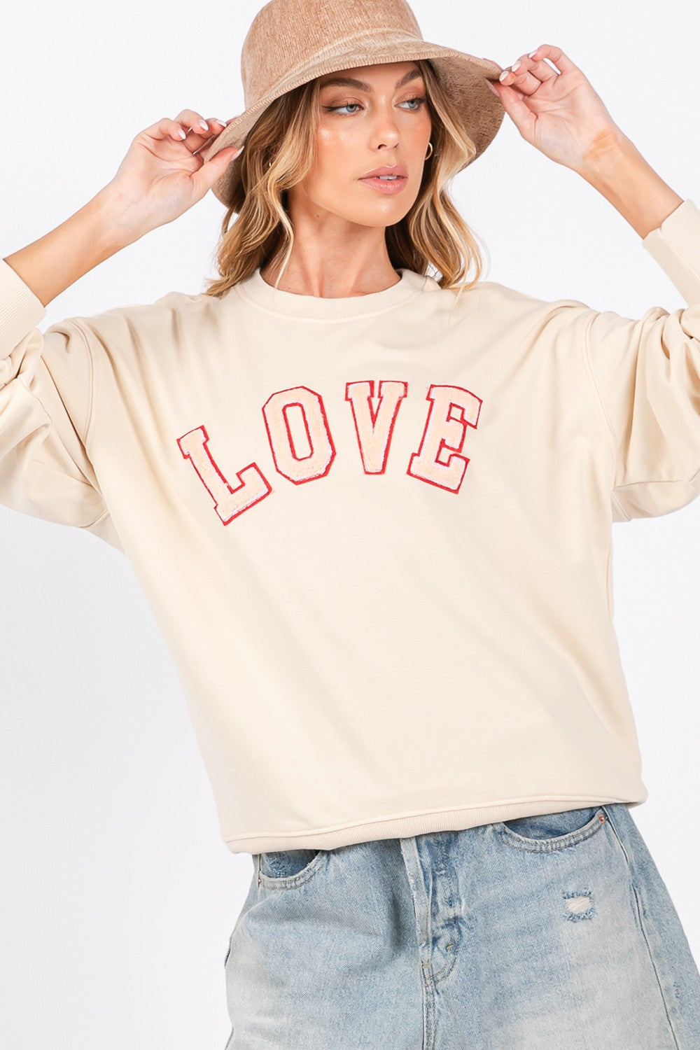 SAGE + FIG LOVE Path Applique Drop Shoulder Sweatshirt