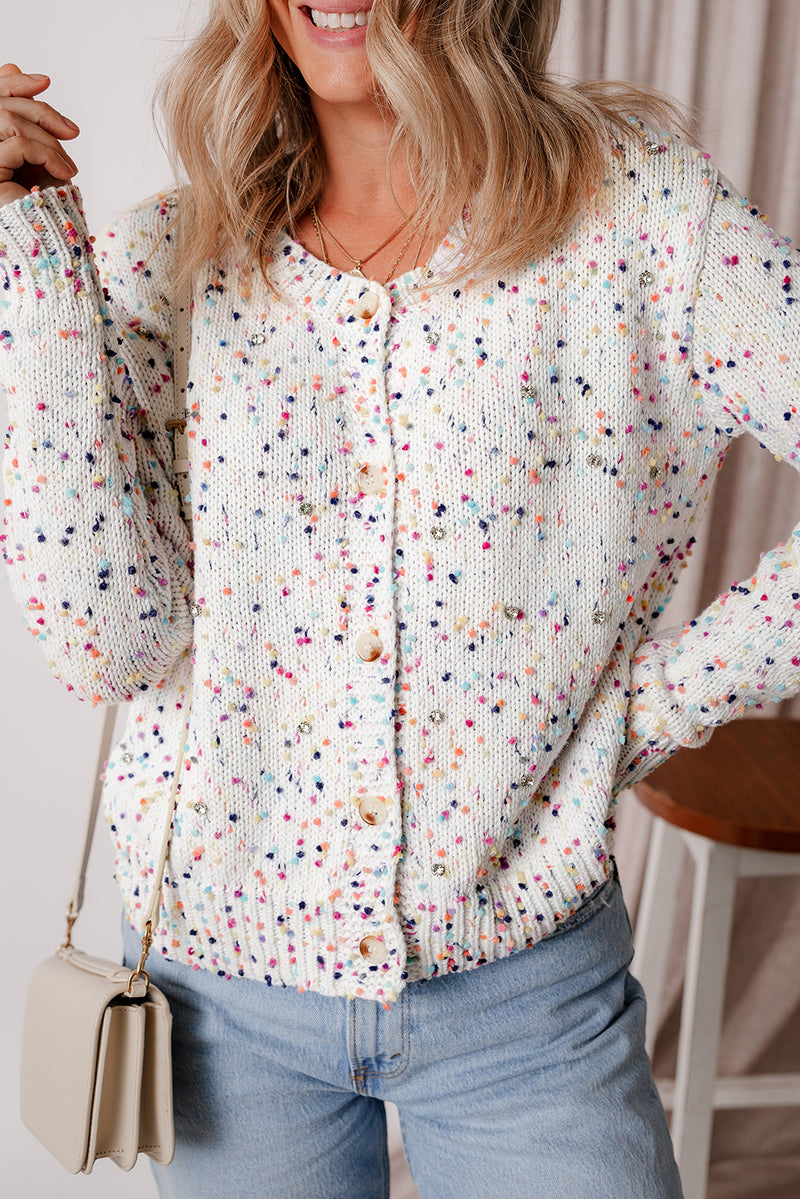 White Multicolor Confetti Sweater Cardigan