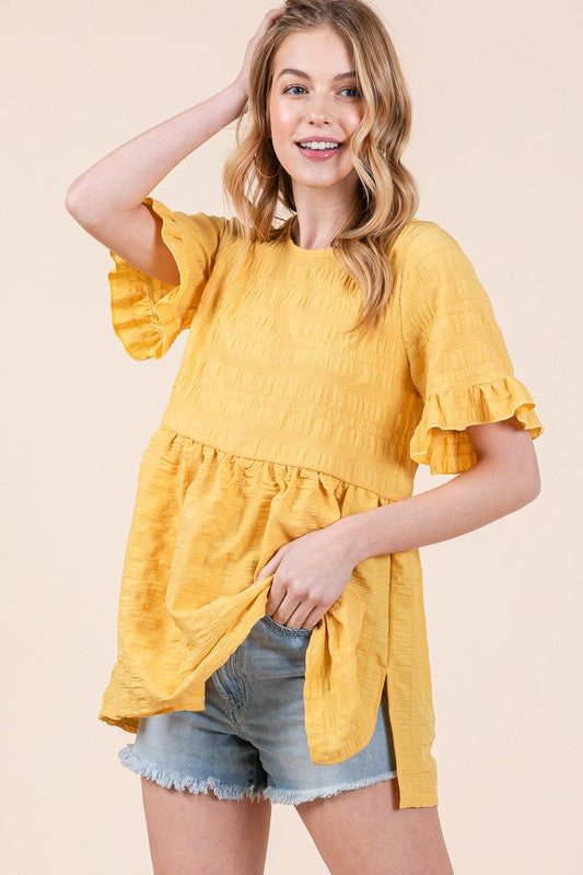 Textured Ruffle Sleeve Tunic