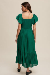 Square Neck Ruffled Short Sleeve Maxi Dress