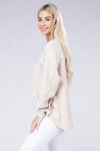 Double Gauze Oversized 3/4 Button Henley Neck Top