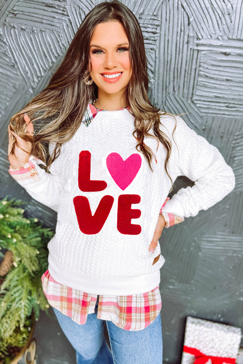 Racing Red Heart XOXO Chenille Embroidered Textured Sweatshirt