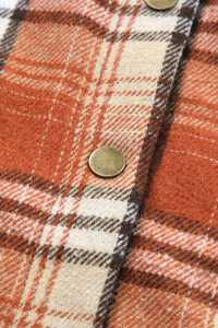 Orange Plaid Pattern Sherpa Lined Hooded Shacket