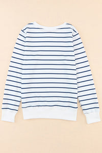 Striped Print Ribbed Trim Long Sleeve Top