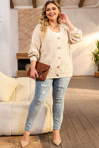 Gray Plus Size Knitted Hollow out Button up Cardigan