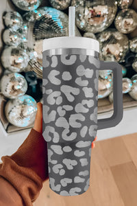 White Leopard Print 40OZ Stainless Steel Portable Cup with Handle