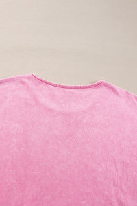 Pink Plus Size Mineral Wash Drop Shoulder Round Neck Sweatshirt