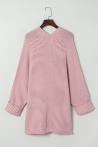 Pink Oversized Fold Over Sleeve Sweater Cardigan