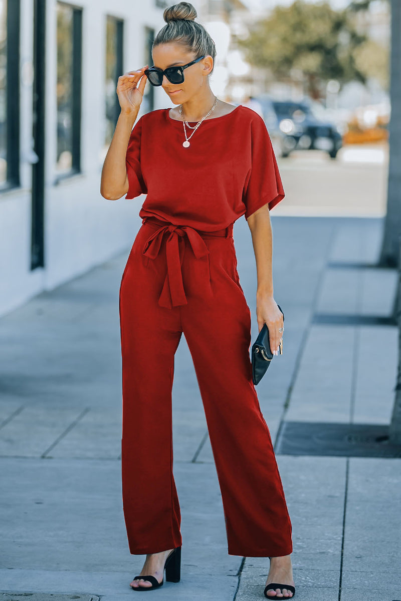 Black Belted Wide Leg Jumpsuit