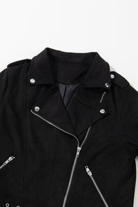 Black Asymmetric Zipper Belted Hem Jacket