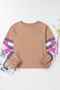 Dune Flower Patchwork Raglan Sleeve Exposed Seam Oversized Top