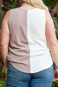 White Plus Size Colorblock V Neck Tank Top