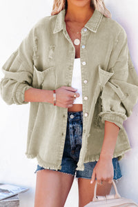 Yellow Distressed Fringe Trim Denim Jacket