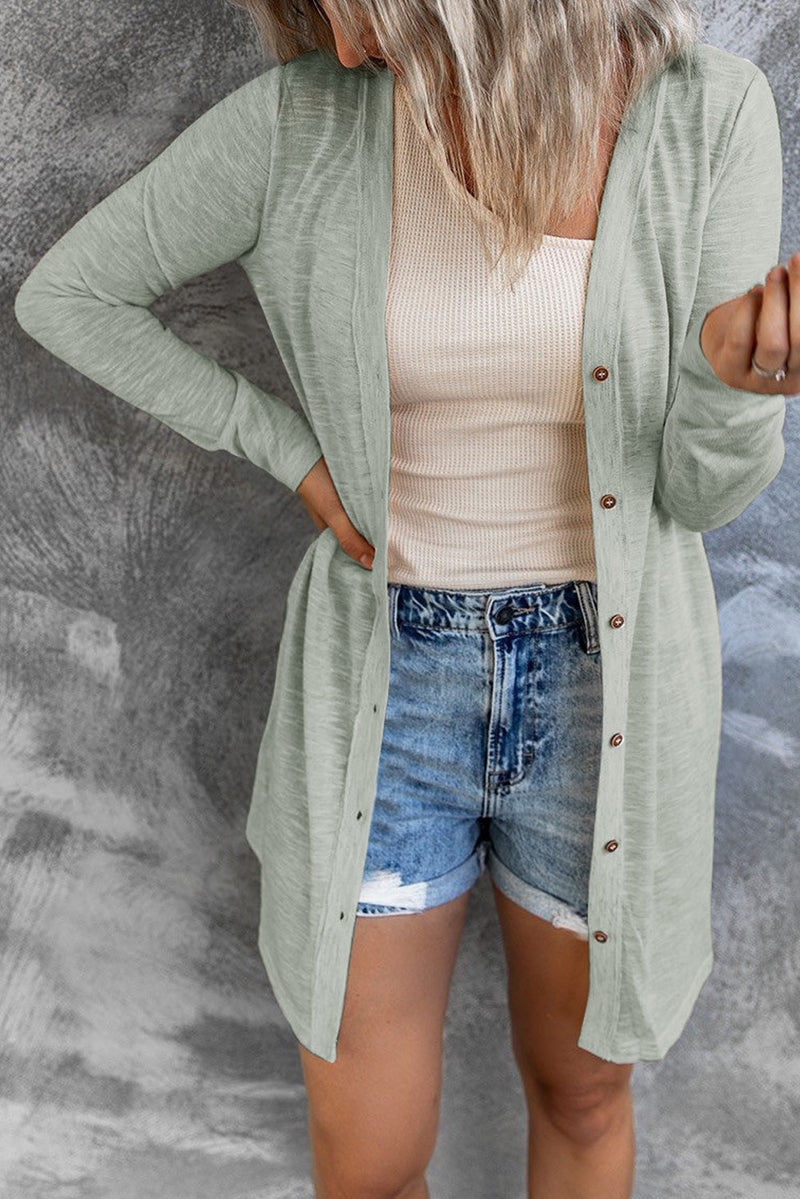 White Solid Color Open-Front Buttons Cardigan